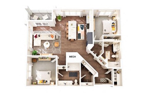 Floor plan for 2 beds, 2 baths, 1184 sqft
